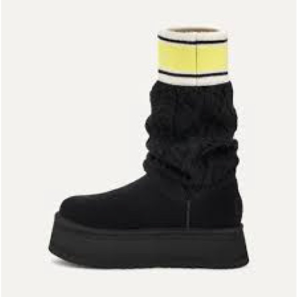 UGG Cable Sweater Letter Platform Shearling Lined Suede Boot Womens 8.5 9 40 - Picture 8 of 17